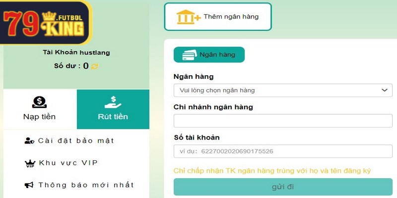 Cung cấp đủ thông tin rồi xác nhận yêu cầu rút tiền để hệ thống xử lý